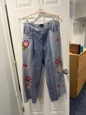 dELiA*s Light Blue Floral Embroidered Wide-Leg Jeans